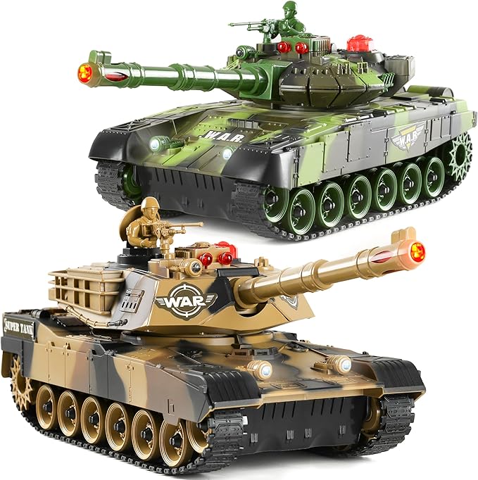 Haktoys 2-Pack RC Battle Tank Set – 1:24 Scale Remote Control Military Fighting Tanks with Lights Realistic Sounds &amp Life Indicators | Radio Control Army Toy for Kids &amp Adults