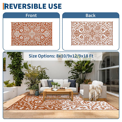 GlowSol Large 9x18 Outdoor Rug for Patios Waterproof Clearance Reversible Patio Mat Plastic Straw Rug RV Camping Mat Outside Carpet for Camping RV,Porch,Deck,Balcony,Camper,Backyard,Beach,Orange