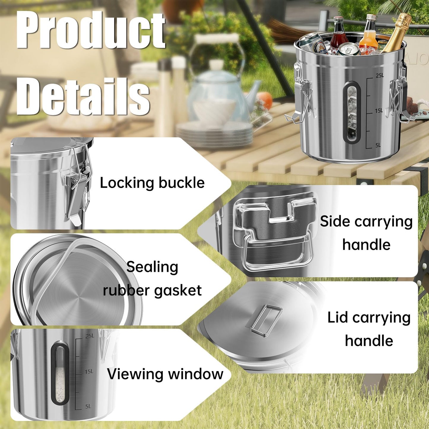 Domart 3 pcs 12/21/33L Stainless Steel Airtight Canister with Lid and Locking Clamp, 3.2/5.5/8.7 Gal Storage Container for Rice/Flour/Grain/Pet Food, for Kitchen/Pantry/Restaurant