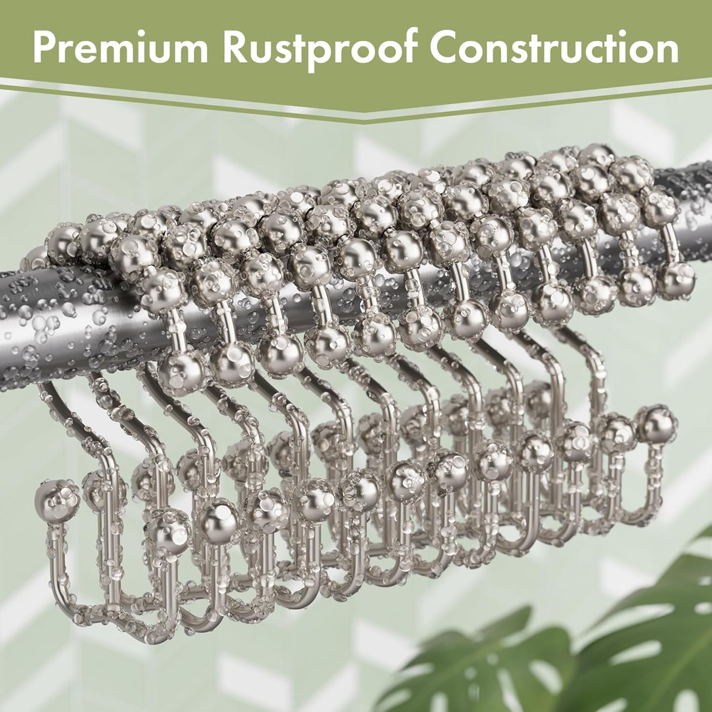 Amazer Shower Curtain Hooks - 12PCS Rust-Resistant Metal Double Rings for Smooth Rolling | Nickel Finish