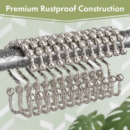 Amazer Shower Curtain Hooks - 12PCS Rust-Resistant Metal Double Rings for Smooth Rolling | Nickel Finish