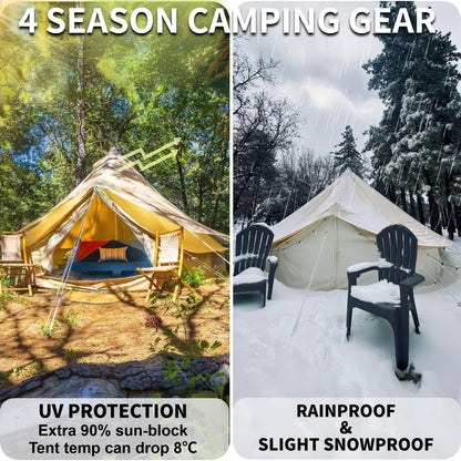 DANCHEL OUTDOOR Waterproof Rain Fly for Bell Tent, 4 Season Yurt Tent Rain Cover Protector Tarp Glamping Gears, PU5000mm Lightweight Oxford Polyester, Beige 4m/13ft