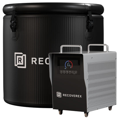 Recoverex Cold Plunge Tub, 88 Gallon, 0.8 Horsepower – Heavy-Duty Ice Bath Tub for Athletes, Portable Cold Plunge Chiller with Water Treatment Kit, Immersion Therapy, WiFi Control, Backpack & Wheels
