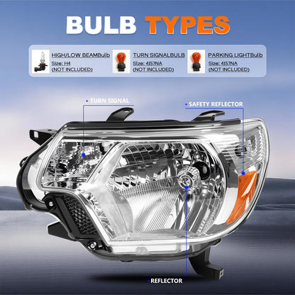 Headlights Compatible with 2012 2013 2014 2015 Toyota Tacoma Headlights Lamps Front LightsChrome Housing Amber Reflector Plug and Play 1 Pair Driver and Passenger Side Clear Lens