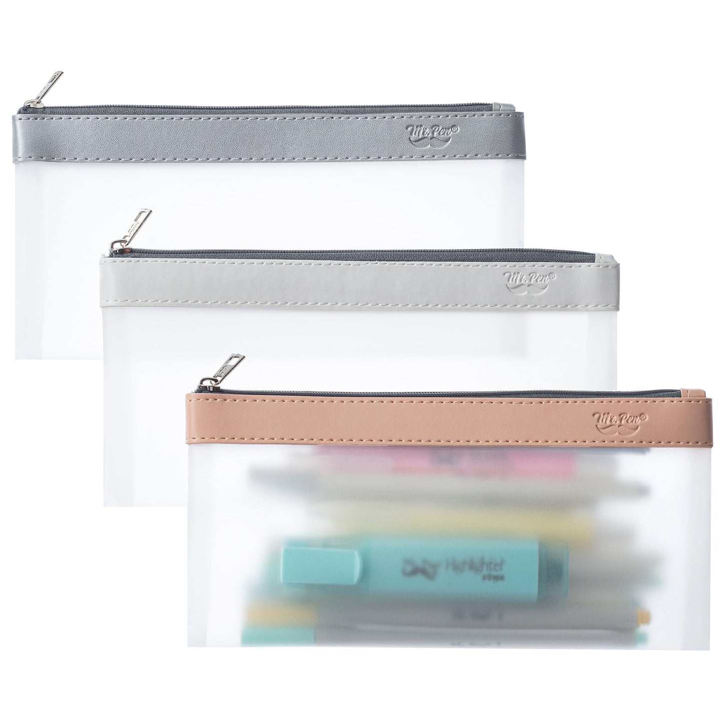 Mr. Pen- Clear Pencil Pouch, 3 Pack, Case for Kids, Makeup Bag, Transparent Storage Organizer