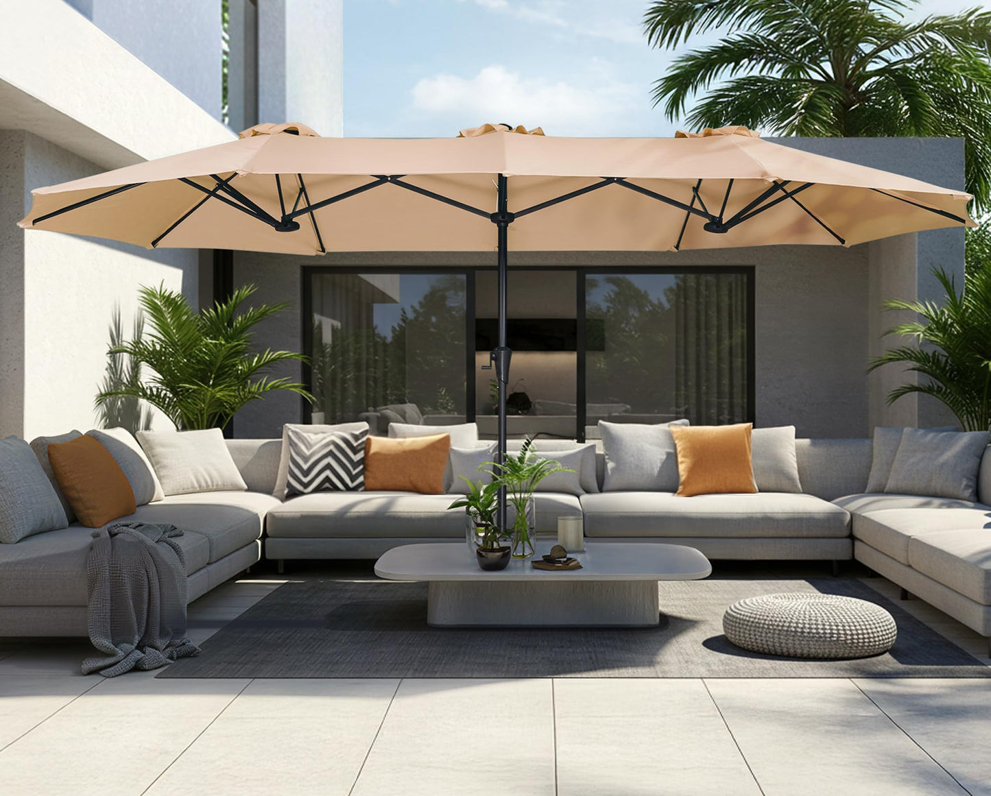 SUPERJARE 13FT Outdoor Umbrella for Patio, Double sided Pool Umbrellas with Fade Resistant Canopy, Large Table Umbrella for Deck, Market, Backyard - Beige(No Base)