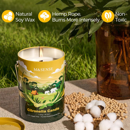 M&SENSE Citronella Candles Outdoor – 220 Hour Burn, 40.6oz Large, Natural Non-Toxic Soy Wax, Outdoor & Indoor Use for Patio, Camping, Home