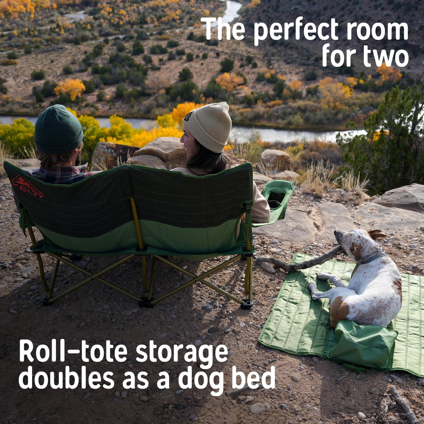 Kelty Low Loveseat Oversized 2-Person Heavy Duty Folding Camp Chair, Double Seat for Soccer Games, Tailgating, Beach Days (Low Height/Dark Shadow)