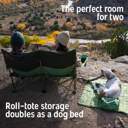 Kelty Low Loveseat Oversized 2-Person Heavy Duty Folding Camp Chair, Double Seat for Soccer Games, Tailgating, Beach Days (Low Height/Dark Shadow)