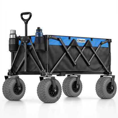 Beach Wagon with Heavy-Duty 10" Air Tires - All Terrain Folding Card with Big Wheels for Sand and Gravel - 300 LB. Capacity (Black/Light Blue)