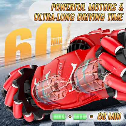 Pristar RC Stunt Cars Gesture Sensing Remote Car Toys for 6-12 Boys Girls 2.4Ghz Hand Remote Control Car with Spray Lights Music 360° Rotation 4WD Off-Road Birthday Xmas Gifts for Kids Age 6-12