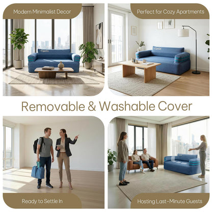 Kozilia Portable Inflatable Sofa with Built-in Pump - Quick Inflation Comfortable and Durable Blow Up Loveseat for Indoor & Outdoor, Living Room, Camping, Apartment, Dorm