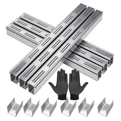304 Stainless Steel Trench Drain Kit,Narrow Channel Drain with Grate & Coupling, Outdoor Drainage for Pool Deck/Yard/Driveway/Garage (19.6FT-2IN X 1.2IN)