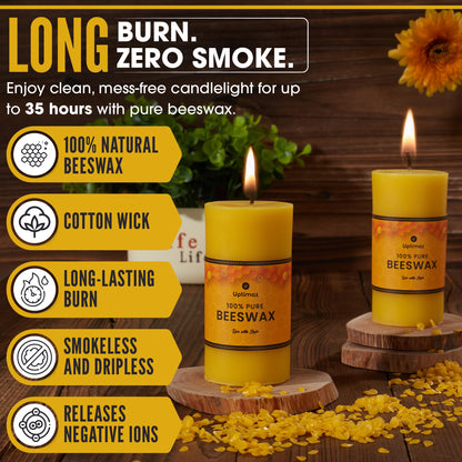 Uptimaz Beeswax Pillar Candles Set of 4, 2x4 Inch, 100% Beeswax Candle with Cotton Wick, Long Burning, Dripless Candle Bees Wax for Home, Décor, Prayer, Emergency