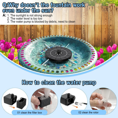 SZMP Solar Water Fountain - 2026 Upgrade 3.5W Bird Bath Pump with Color LED Lights & 7 Nozzles | Perfect for Garden, Patio, Pond, Pool