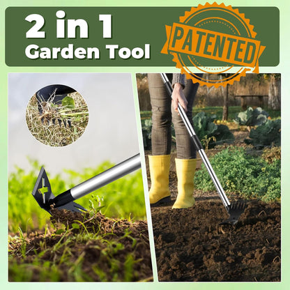 NICOFPHY Weed Puller Tool - 60" Manual Weeder & Heavy-Duty Hand Rake for Effortless Gardening