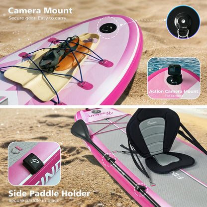 PRAISUN 12’ x 35” Inflatable Paddle Board, 450lbs Extra Wide Stand Up Paddleboard for Youth/Adults of All Skill Levels, Stable SUP with Seat & Full Kit, for Fishing, Yoga, Lake & Ocean, Pink