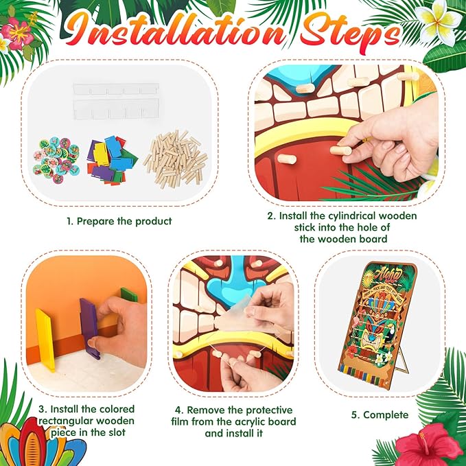 Blosssound 41.3 x 29.5 Extra Large Prize Drop Board Game Family Foldable Wood Disk Drop Game with 24 Colored Wooden Discs for Party Show Carnival Activity(Hawaii Style)