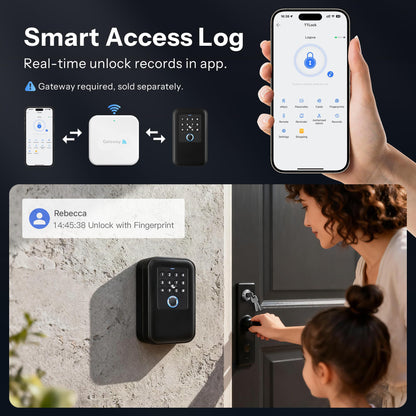 LOQOVA Smart Key Lock Box with Fingerprint, Passcode, TT-lock App, Access Card & Manual key, IP65 Waterproof, Wall-Mount or Shackle Design for Outdoor, Large Storage Ideal for Airbnb, Family & Realtor