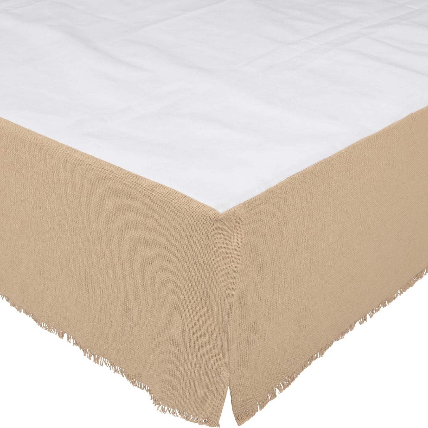 VHC Brands Burlap Fringed Bed-Skirts, Queen, Vintage White Tan