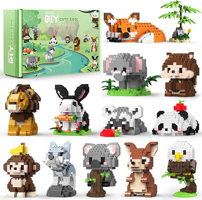 HIGH GODO 12 Pack Animal Party Favors Building Sets Mini Animals Building Blocks Decor Model Kits Goodie Bags Stuffers Classroom Small Prize Toys Gifts for Adults Teens Age 14+