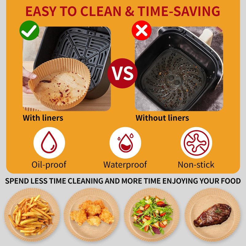 40GSM Air Fryer Paper Liners, 125Pcs 8 inch Disposable Parchment Paper for 5-8 qt Basket Air Fryer, Non-Stick Oil-Proof Heat Resistant Food Grade for Cooking, Roasting & Frying, Round 8"