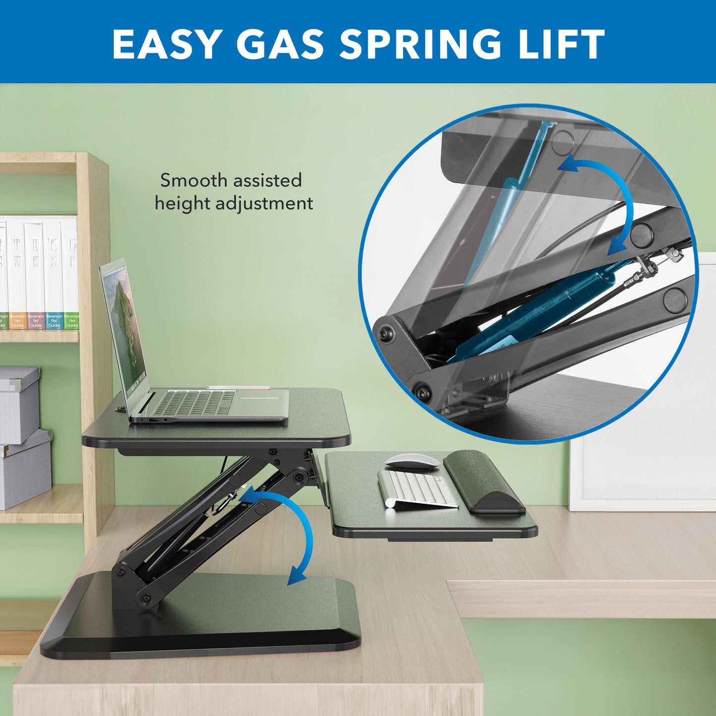 Mount-It! Compact Standing Desk Riser, Height Adjustable Desktop Sit Stand Workstation with Gas Spring, Tabletop Stand Up Desk with Keyboard Tray, Black