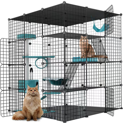 Large Cat Cage Enclosure Indoor DIY Cat Playpen Pet Home Small Animal House Detachable Metal Wire Kennels Crate Large Exercise Place Ideal for 1-4 Cat (Black, 41.3" Lx41.3 Wx55 H, 1)