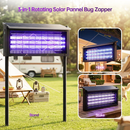 4500V Solar Bug Zapper Outdoor, Mosquito Zapper with Extension Cord, Waterproof Electric Fly Zapper Indoor/Outdoor for Patio, Yard, Home, Garden, Camping