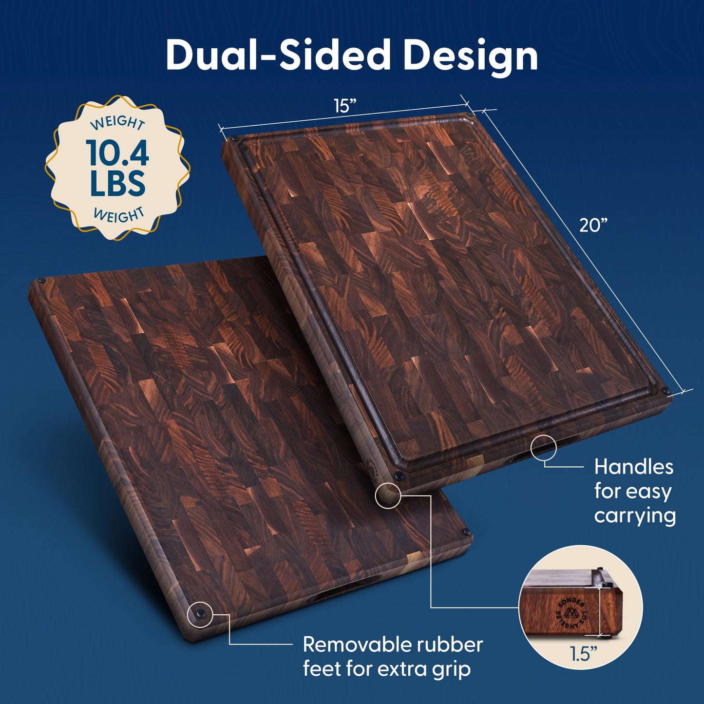 Sonder Los Angeles Welton Cutting Board Made in USA | Black Walnut End Grain Cutting Board for Kitchen with Non-Slip Feet & Juice Groove | Gift Box Included | 20x15x1.5 in