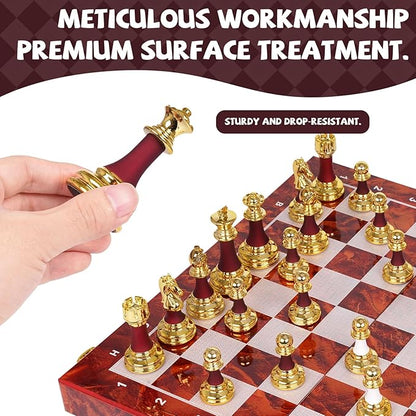 15 Inch Chess Set with Weighted Acrylic Chess Pieces – Tournament Size 3.5” King – Elegant Folding Chess Board for Adults and Kids Professional Family Chess Board Game Set for Home Office &amp Gift