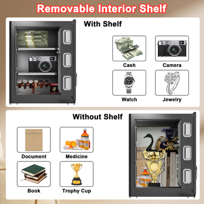 Safe Box, Money Safe with Fireproof Waterproof Bag, Medium Size Safes with Digital Keypad, Dual Alarm System, Removable Shelf for Valuables & Cash (Upgrade 2.0 CUFT Digital