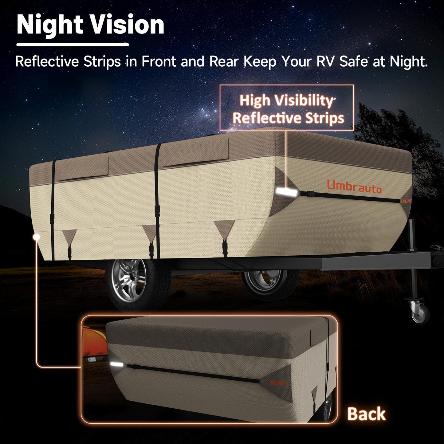 Umbrauto Pop Up Camper Cover 16' ~ 18', Heavy-Duty Waterproof Windproof Folding Tent Trailer – 9-Layer Top, 3-Layer Side, Sun-Resistant, Popup Trailer Cover for All-Weather Protection
