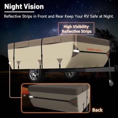 Umbrauto Pop Up Camper Cover 16' ~ 18', Heavy-Duty Waterproof Windproof Folding Tent Trailer – 9-Layer Top, 3-Layer Side, Sun-Resistant, Popup Trailer Cover for All-Weather Protection