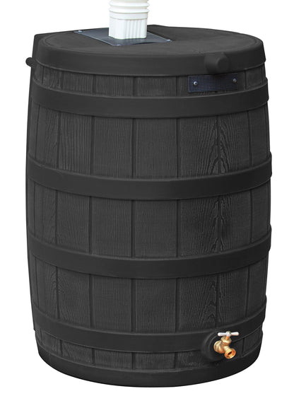 Good Ideas Rain Wizard 50 Gallon Plastic Outdoor Rain Barrel Water Storage Collector with Brass Spigot and Flat Back Design, Black
