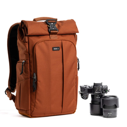 Think Tank FocusPoint 22L RollTop Camera Backpack - Urban Rust: Expandable Travel & Camera Backpack with Laptop Sleeve, Quick Side and Back Access, Rain Cover – Versatile Photography & Travel Bag