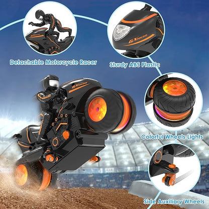 Remote Control Motorcycle for Kids 5-12 2026 New Edition RC Stunt Bike with Sideways Glide RGB Color-Changing Wheels 2.4GHz Anti-Interference 2x1200mAh Battery Gift for Boys Girls
