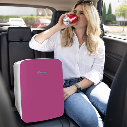 Cooluli 15L Mini Fridge for Bedroom - Car, Office Desk & College Dorm Room - 12v Portable Cooler & Warmer for Food, Drinks, Skincare, Beauty & Makeup - AC/DC Small Refrigerator with Glass Front, Pink