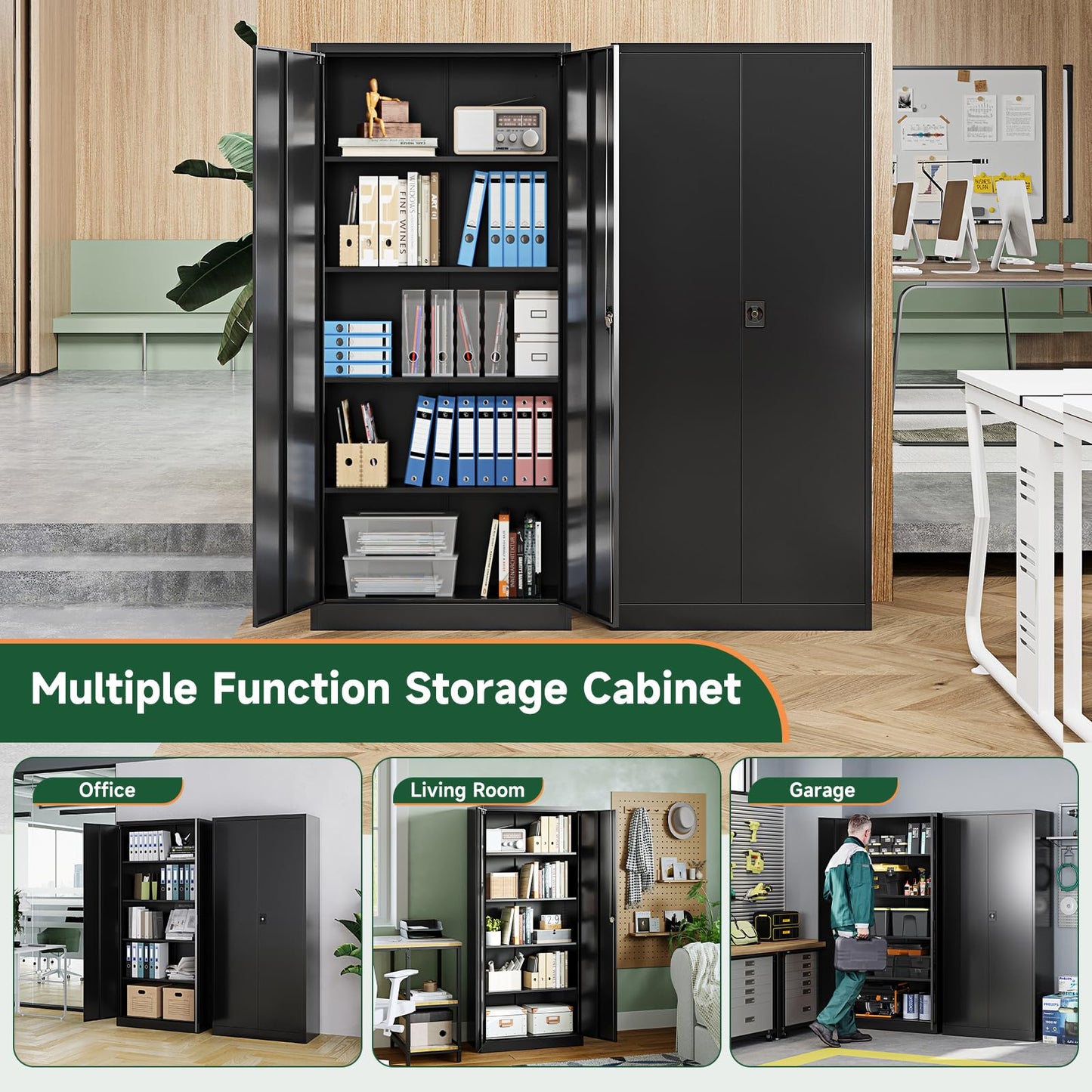 Letaya Metal Garage Storage Cabinets with Lock Door and Adjustable Shelves, Steel Tool Cabinets for Home,Office,Warehouse Organisieren (Black)