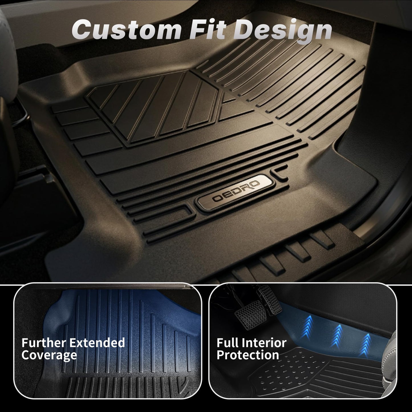 OEDRO Floor Mats Fit for 2015-2026 Ford F150 and 2022-2026 F-150 Lightning SuperCrew Cab, w/o Fold Flat Storage, TPE Precision Fit F150 Accessories Car Mats All-Weather Protection Liner