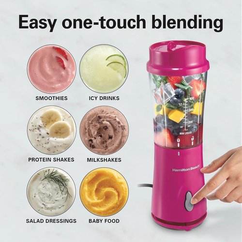 Hamilton Beach Portable Blender - 14 Oz BPA-Free Travel Cup & Lid | Durable Stainless Steel Blades for Smoothies