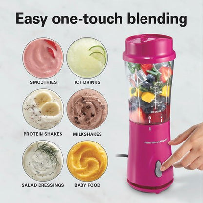 Hamilton Beach Portable Blender - 14 Oz BPA-Free Travel Cup & Lid | Durable Stainless Steel Blades for Smoothies