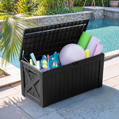 Flamaker 120 Gallon Waterproof Resin Deck Box - Large Outdoor Storage for Patio & Garden (Black)