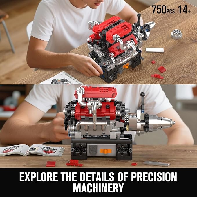 Mould King 10204 V8 Engine Model that Works MOC Ideas Mini V8 Engine Model Kit for Display STEM Building Project for Teens 14+(750 PCS)