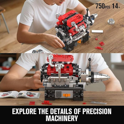 Mould King 10204 V8 Engine Model that Works MOC Ideas Mini V8 Engine Model Kit for Display STEM Building Project for Teens 14+(750 PCS)