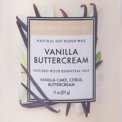 Colonial Candle Vanilla Buttercream Scented Jar Candle, Classic Cylinders Collection, 2 Wick, White, 11 oz - Up to 80 Hours Burn