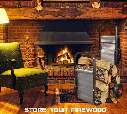 KAIDIDA Firewood Cart with Wheels: 44 X 27 X 20 in Heavy Duty 260 lbs Load for Garden Backyard Fireplace Men Women Use