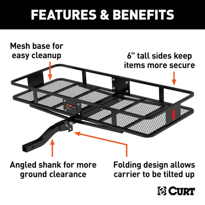 CURT 18153 Cargo Basket Hitch Trailer Hitch Cargo Carrier, 500 lbs. Capacity, 60-Inch x 23-1/2-Inch x 5-1/2-Inch, Fits 2-Inch Receiver