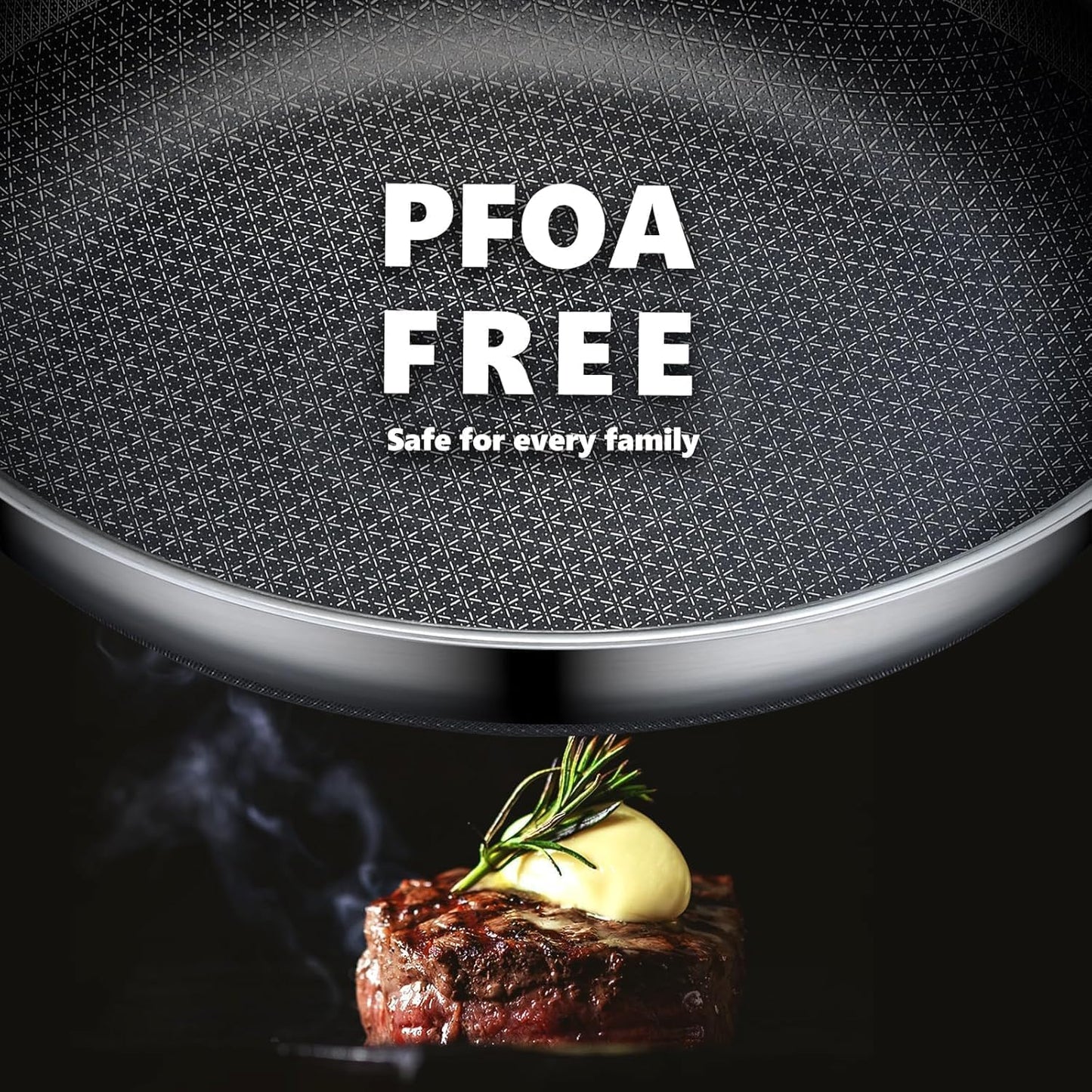 OATOFP Non Stick Frying Pans Set with Lids, Hybrid Skillet Set Nonstick (8+10+12inch), Pans for cooking, PFOA Free Stainless Steel Kitchen set, Dishwasher and Oven-Safe Cookware Sets