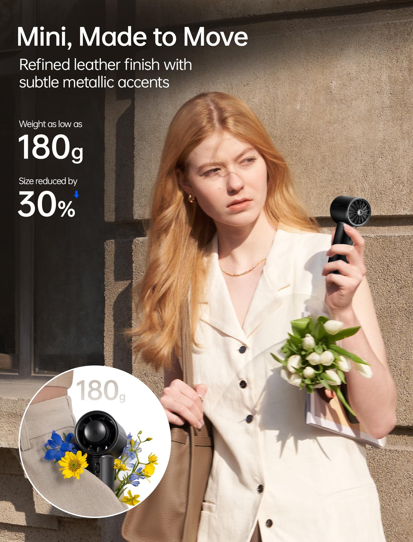 JISULIFE 3 IN 1 Mini Portable Fan & Handheld Fan Pro1 Mini, Elite PU Leather, 30 Hour Cooling Power